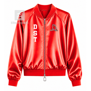 Veste en satin respirant personnalisée Delta Sigma Theta Sorority avec logo brodé sur le devant, rouge et blanc, manches longues pour femme - Product Image 1
