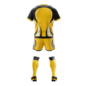 Men's Rugby Uniform Yellow Blue Geometric Print Sublimated <b>Moisture</b> Wicking Breathable Polyester Jersey Shorts <b>Socks</b> Custom Team - Product Image 2