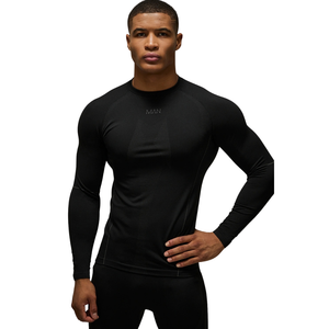 Custom Men's <b>Black</b> <b>Long</b> <b>Sleeve</b> Compression Shirt Crewneck Fitted <b>Gym</b> Workout Training <b>Top</b> Athletic Sportswear Fitness Base Layer - Product Image 1