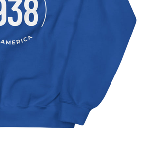 Sweat-shirt unisexe blanc à col rond bleu royal avec motif brodé circulaire, pull en molleton à manches longues, vêtement décontracté et tendance - Product Image 6