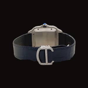 Luxury Classic Date <b>Watch</b> Moissanite Cut Diamond Half Iced <b>Blue</b> Leather Belt Roman Dial 22mm Band Width Analog <b>Man's</b> <b>Watch</b> - Product Image 3