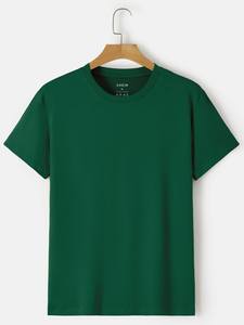 T-shirt en coton violet uni surdimensionné pour homme, col rond, manches courtes, jersey décontracté, haut uni - Product Image 2