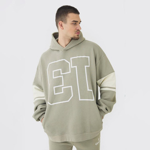 Oversized Striped Thermal 100% Cotton Terry Lined Winter 500GSM Heavyweight Custom LOGO Drop Shoulder Hoodies Men Sweatshirt - Product Image 1
