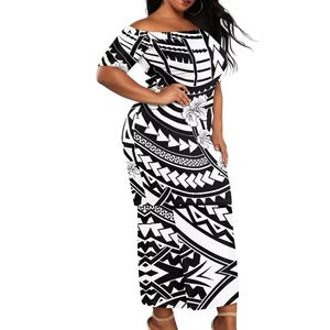Talla 4XL para mujer, conjunto de 2 piezas Puletasi Samoa para mujer, vestido con hombros descubiertos y manga corta, traje tradicional polinesio para mujer - Product Image 1