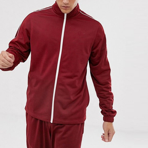 Ensemble de survêtement rouge pour homme, fermeture éclair intégrale, col montant, poches latérales, polyester respirant, style sportif, vêtements d'automne - Product Image 4