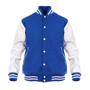 Blue <b>White</b> Varsity <b>Jacket</b> <b>Men</b> Preppy Style Regular Fit Turn-down Collar Button Closure Autumn Wear - Product Image 1