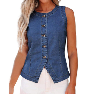 Gilet en jean OEM pour femme avec ourlet brut, vente en gros directe usine pour collections streetwear, faible MOQ - Product Image 6