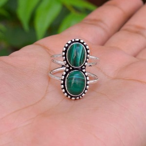 Bague en argent malachite, bague en argent sterling 925 pour elle, bijoux faits à la main - Product Image 4