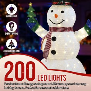Pupazzo di Neve Pre-Illuminato da 1,75 m con Albero Piccolo, 200 LED Bianchi Caldi, Decorazioni Natalizie da Giardino, Design Facile da Montare - Product Image 4