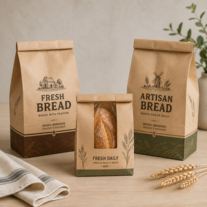 Bakery Food Packaging <b>Biodegradable</b> Eco-Friendly Kraft <b>Paper</b> Waffle Bread Bags Offset Printing Viewing Window for Home Kitchen - Product Image 5