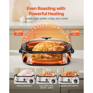 Forno Elettrico per Arrosto da 14QT, Arrosto di Tacchino a Cottura Rapida, Coperchio Auto-Arrosto, Temperatura Regolabile 150-450 Fahrenheit, Elettrico da Banco - Product Image 3