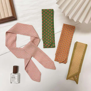 Summer Multi Color Geometry Pattern Skinny Silk Scarf for Women Hair Strip Silk Ribbon Lady Small Neck Scarves Bag Handle Ribbon - Product Image 1