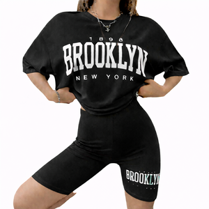 Loose Comfort Women's Solid Above <b>Knee</b> One Set T-Shirt and Breathable Shorts Daily Wear - Product Image 1
