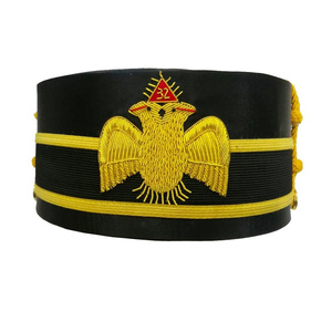 32nd Degree Scottish Rite Crown <b>Cap</b> Black Velvet Gold Bullion Double Eagle Hand Embroidered Masonic Ceremonial Headwear Custom - Product Image 1