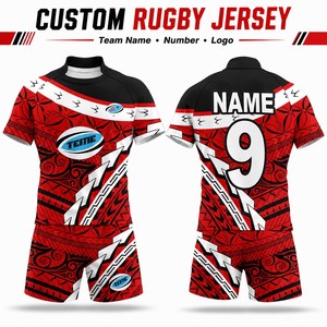 Conjunto de Camiseta y Pantalones Cortos de Rugby Maorí Personalizados OEM, Sublimados, de Poliéster, Diseño Libre, Ropa Deportiva para Hombre, Camiseta de Rugby Personalizada - Product Image 1