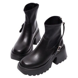 Botines de Plataforma Negros para Mujer, 8.5 cm, con Hebilla y Correa, Tacón Grueso - Product Image 3