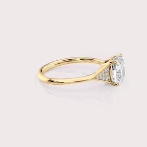 IGI Certified Cushion Cut Lab Created Diamond Engagement <b>Ring</b> 14K Rose / White & Yellow Gold Pavé Accent <b>Ring</b> - Product Image 2