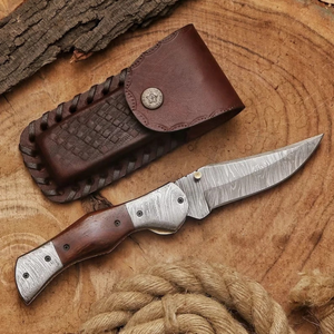 Couteau de poche pliant artisanal en acier Damas, manche en bois, OEM/ODM, couteau de survie EDC haut de gamme, pointe droite Tarj - Product Image 6