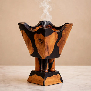 Porte-encens en bois moderne avec intérieur en métal doré, design cylindrique rustique, décoration de salle de méditation - Product Image 1