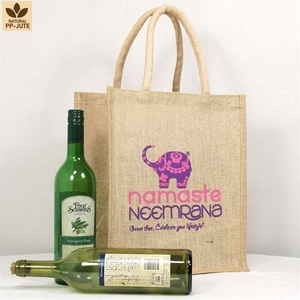 Non Laminated Natural Jute Wine <b>Bottle</b> Gift <b>Bag</b> Wine Gift Packaging 19x39 cm Flat Custom Logo Wholesale OEM Model DVB0062 - Product Image 2