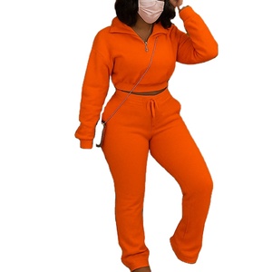 Ensemble de survêtement pour femme, style streetwear, deux pièces, uni, sexy, pour l'hiver, personnalisé, sweat-shirt court à demi-zip, taille plus, cordon de serrage, haute élasticité - Product Image 2