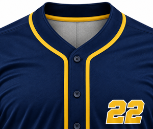 Maillot de baseball bleu marine personnalisé avec bordure jaune et boutons sur le devant, uniforme d'équipe - Product Image 4