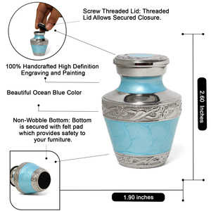 Urne funéraire en laiton bleu azur durable, petite, idéale pour les cendres commémoratives d'un adulte ou d'un animal de compagnie - Best-seller - Product Image 2