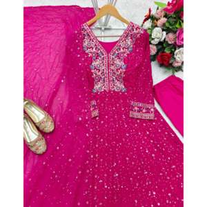 Designer Wedding <b>Gown</b> with Embroidery Sequence Work Pent and Dupatta Included - Product Image 3