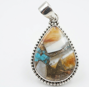 Pendentif en turquoise cuivrée naturelle en forme de poire, argent sterling 925 plaqué or rose et or jaune, bijoux vintage faits à la main - Product Image 1