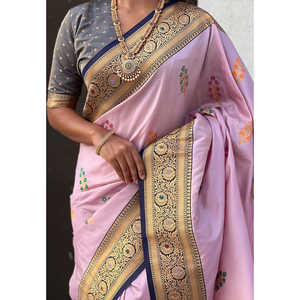 Sari de Seda Suave Color Lavanda de Elite Weaves con Intrincado Diseño Floral Butta Meenakari Zari Tejido para Vestir de Noche - Product Image 3