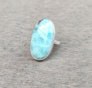 Larimar Ring Oval Larimar Ring Sterling Silver Ring Blue Stone Jewelry Handmade Ring Wholesale Supplier - Product Image 2
