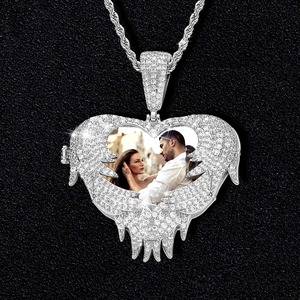 Premium 925 <b>Silver</b> Iced Jewelry VVS Moissanite Diamond Angel Wings Heart Pendant <b>Silver</b> Customizable Pendants <b>Charms</b> - Product Image 6