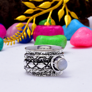 Moonstone <b>Spinner</b> <b>Ring</b> Handmade <b>Fidget</b> Rainbow Moonstone Sterling Silver <b>Ring</b> Anxiety Relief Jewelry Boho Gift - Product Image 3