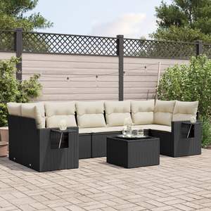 Set Divano da Giardino in Rattan PE Nero con Piedini Regolabili, Set da Giardino con Piedini Regolabili - Product Image 1