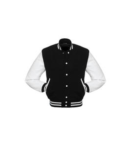 Chaqueta Varsity Personalizada para Hombre, Bordada, 400 Gramos, Color Negro y Blanco, Estilo Retro Americano, Cuello Alto, Invierno - Product Image 1
