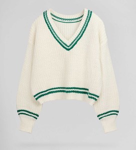 Pull en tricot respirant à motif graphique, couleurs pastel, pull doux et féminin, tendance automne pour le marché américain - Product Image 1