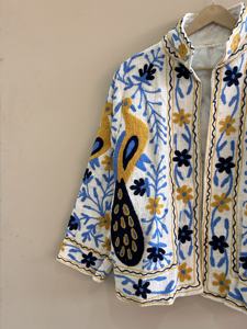 Traditional Indian Handmade Finished Suzani <b>Jacket</b> for <b>Women</b> Autumn <b>Lightweight</b> Floral Embroidery Boho Ethnic Vintage Cotton - Product Image 3