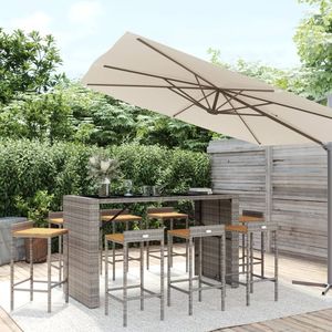 Set da Bar con Patio da 9 pezzi in Rattan grigio e legno massello di Acacia mobili resistenti ed eleganti - Product Image 1