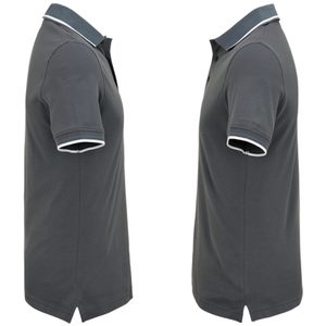 Chemise à manches courtes pour homme, gris foncé, 100% polyester, couleur unie, décontractée, tricotée, coupe classique, col boutonné, logo sur le devant, séchage rapide - Product Image 3