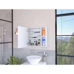 Mobiletto da Bagno Minsk con Anta Singola, Specchio, Due Ripiani Esterni e Tre Ripiani Interni - Product Image 4
