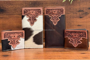 Vente chaude de luxe en cuir de vachette usiné à la main RFID bloquant les portefeuilles de porte-cartes de crédit et ensembles combinés de portefeuille long de concepteur de luxe - Product Image 6