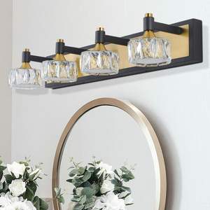 28" Elegant Modern Crystal LED Vanity <b>Light</b> 4-<b>Light</b> Yellow Brown-Iron Finish Wall <b>Sconce</b> Model D0100XU4K6Y for Bathroom Bedroom - Product Image 3