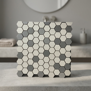 Mosaïque en porcelaine à glaçure métallique brillante, résistante à l'usure et imperméable, au design moderne, en forme de losange hexagonal linéaire carré, effet brique. - Product Image 1