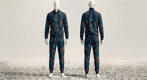 Ensemble de survêtement bleu marine imprimé pour homme, fermeture éclair intégrale, coupe classique, tenue décontractée d'automne, impression par sublimation, polyester - Product Image 1
