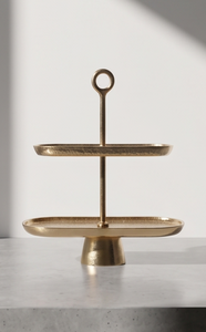 Soporte Multifuncional de 2 Niveles para Pasteles, de Metal Dorado, Ovalado, con Asa de Anillo, Bandeja para Servir, Exhibidor de Repostería para Té de la Tarde - Product Image 3