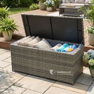Luxury Waterproof Rattan Garden Hamper <b>Chest</b>, Sustainable Patio Cushion <b>Storage</b> Trunk with Zippered Liner for Poolside & Deck - Product Image 6
