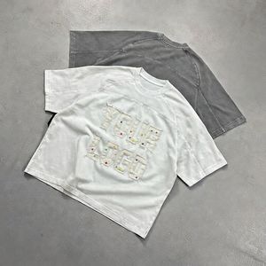 เสื้อยืดโอเวอร์ไซส์พิมพ์ลายโลโก้ตามสั่ง สไตล์สตรีทแวร์วินเทจ ล้างสีแบบแอซิดวอช ผ้าฝ้ายทรงหลวม แขนสั้น แฟชั่นลำลองสำหรับผู้ชาย - Product Image 6