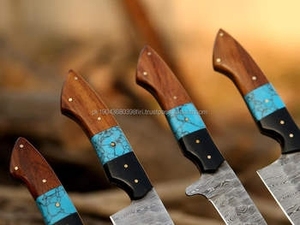 Ensemble de couteaux de chef en acier inoxydable à trois pièces, fabriqués à la main, avec manche en bois de rose, écologiques, logo personnalisé, couteaux de cuisine professionnels - Product Image 2