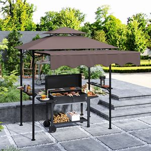 Gazebo de jardin marron 8 x 5 m avec auvent latéral, 2 étagères latérales et 6 crochets – Abri pour barbecue et pergola - Product Image 2