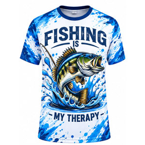 T-shirt en polyester à séchage rapide pour homme, imprimé par sublimation, protection UPF 50, vêtement d'extérieur - La pêche est ma thérapie - Product Image 2